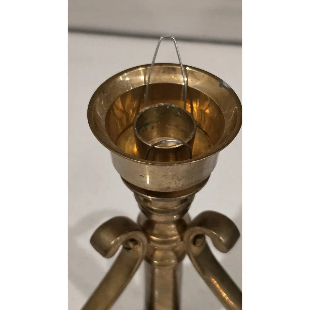 Vintage HEAVY Brass Tapered Candlestick Holder With 3 Scrolled Legs
